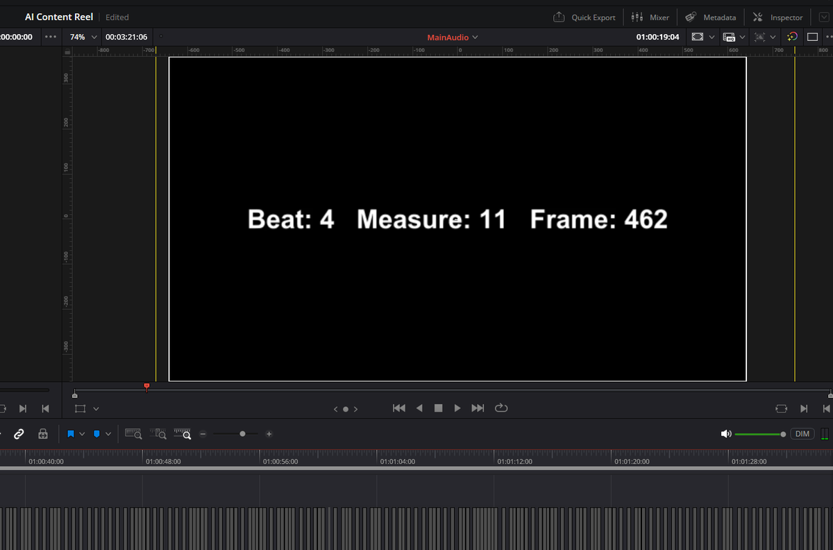 The beat cue on a Resolve timeline